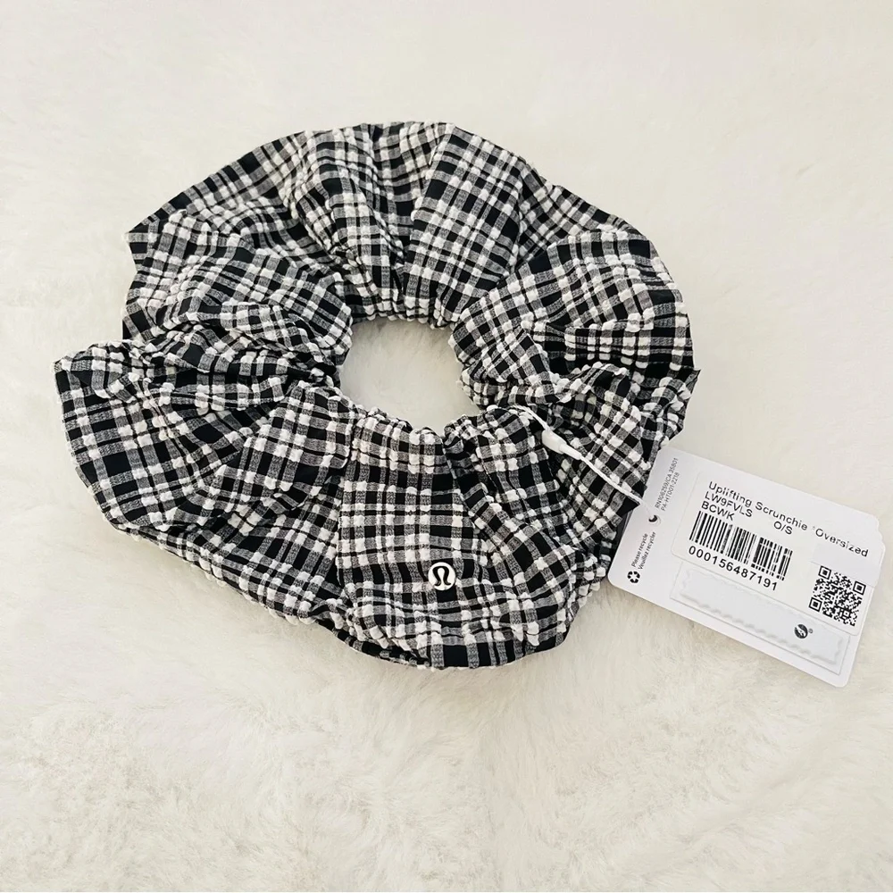 Lululemon Athletica Black and White Checkered Scrunchie